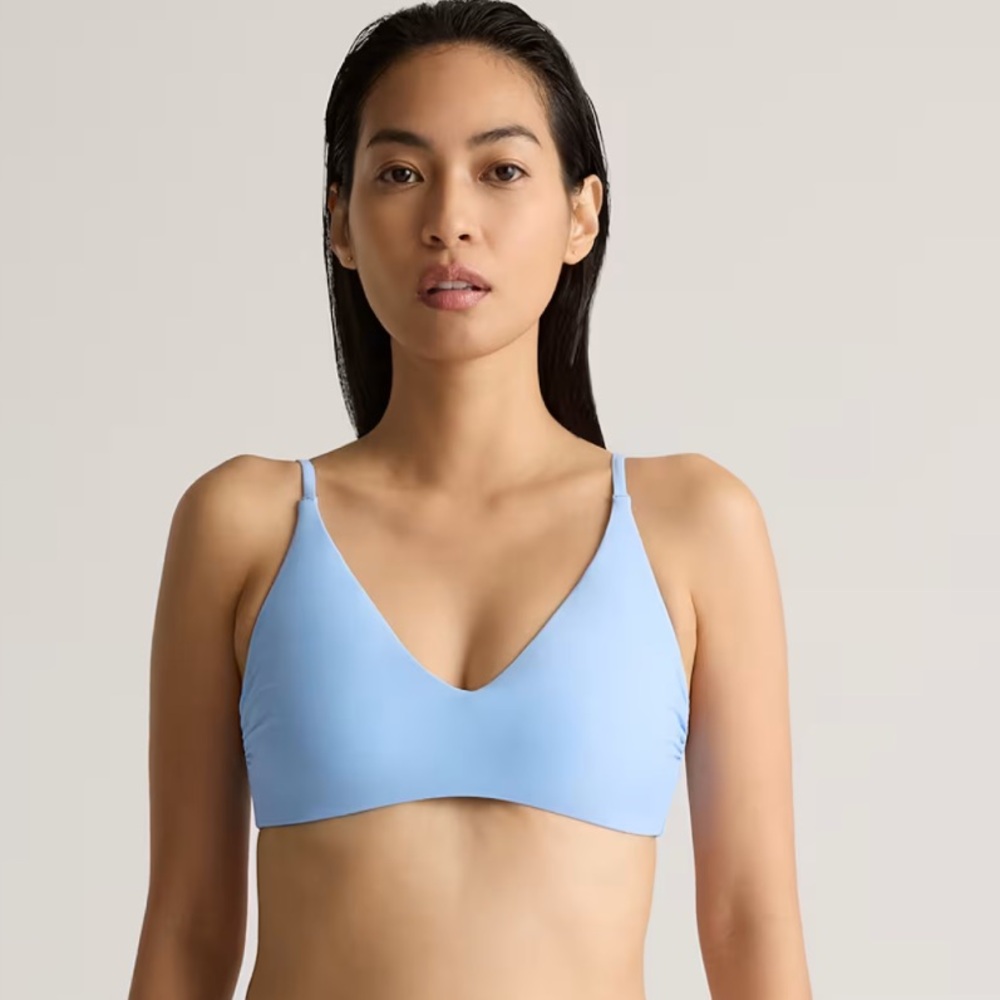 NWT QUINCE Italian V-Neck Bikini Top Clear Blue Sky